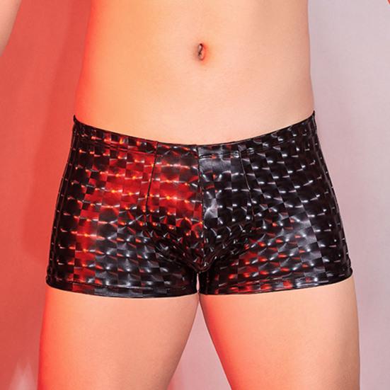 Männer Kunstleder Unterwäsche Mittelhohe 3D U-konvexe Schlange Leopardenmuster Shorts Höschen Dehnbare Skinny Shorts Slips