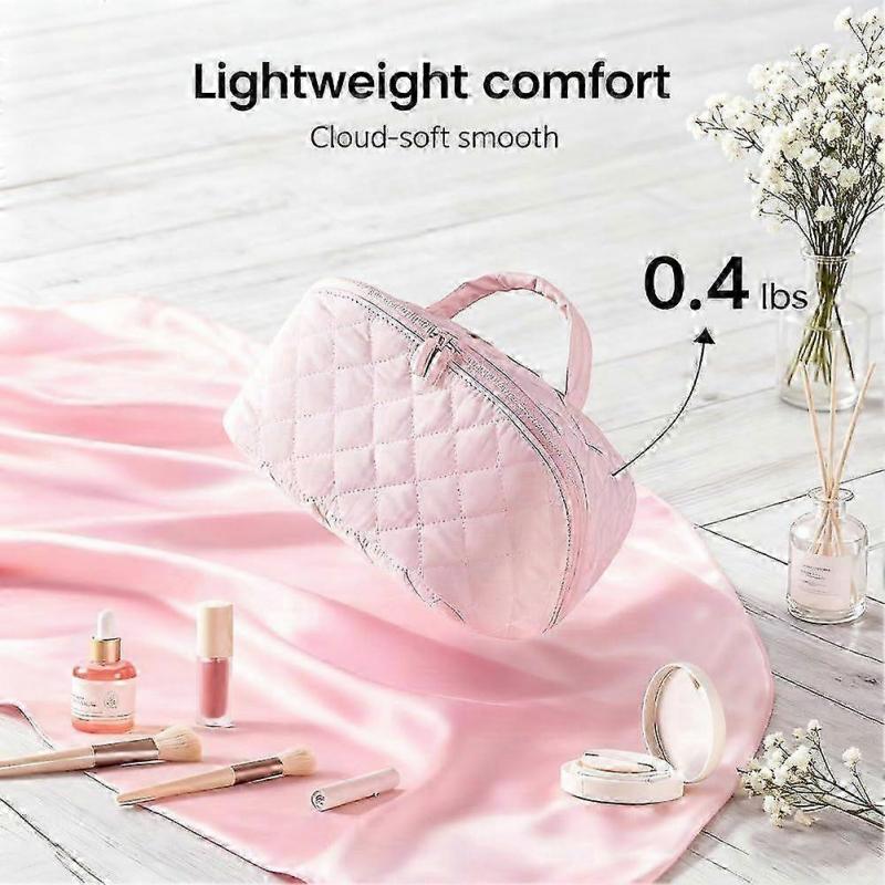 Travel Makeup Bag for Woman, 180 Lay-Flat Design, Large Capacity makeup organizer Pouch Open Flat Toiletry Bag, Triple-Proof Interior, Portable Puffer