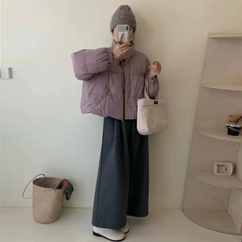 

Stand-up collar small bread down jacket women s 2025 winter fashion sweet horn buckle warm small white duck down jacket average size