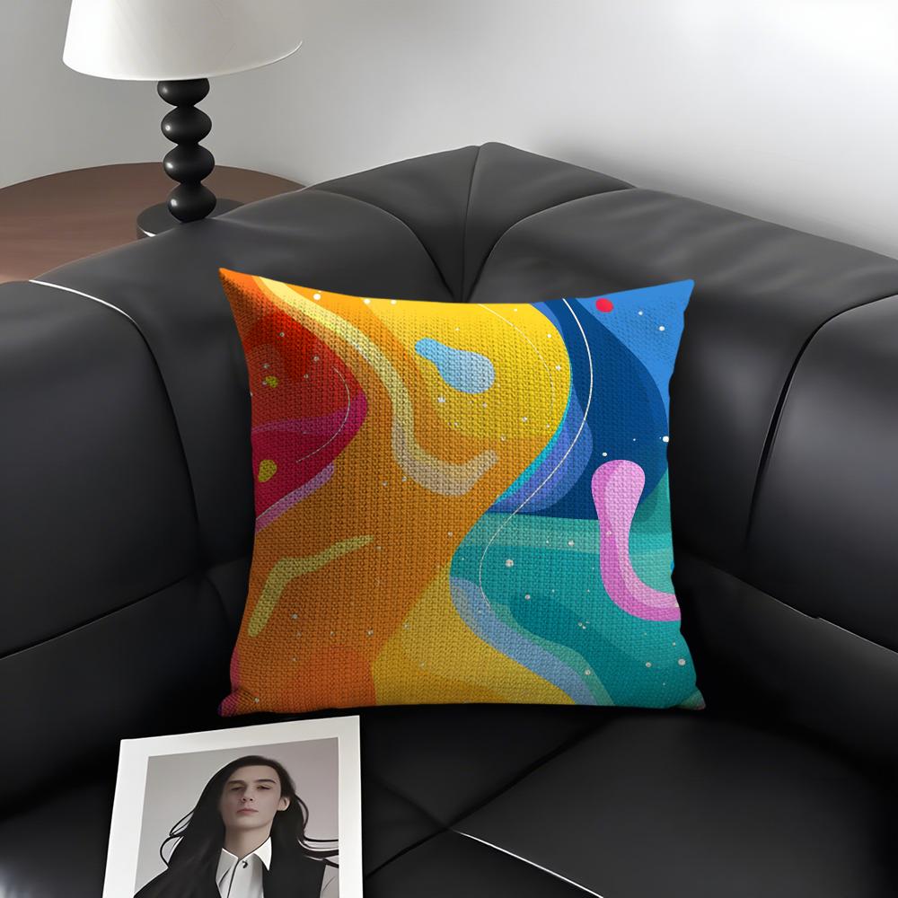 Rainbow Color Luxury Cushion Cover Natural Linen Organic Fabric DoubleSided Printing Sofa Home Decor Gift Pillow Case