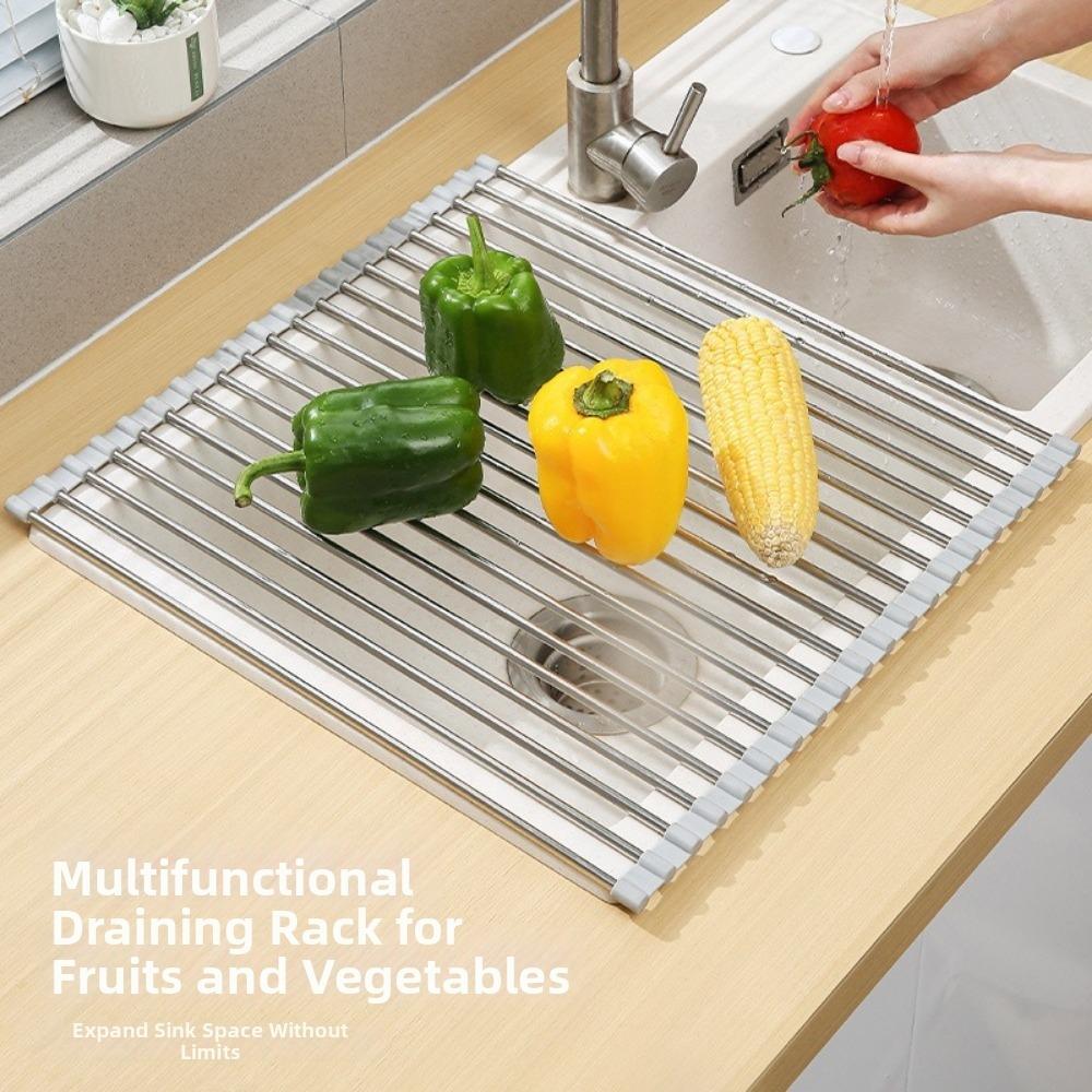Rustproof Dish Drainer Multi-Functional Roll Up Dish Rack Sink Drain Rack Tableware Storage