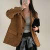 Vintage Korean Style Autumn Blazer Women Loose Fit Long Sleeve Coat with Double Pockets Elegant Office Wear