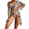 2026 New Swimsuit Printed Blouse Three-piece Set for Women's Bikini