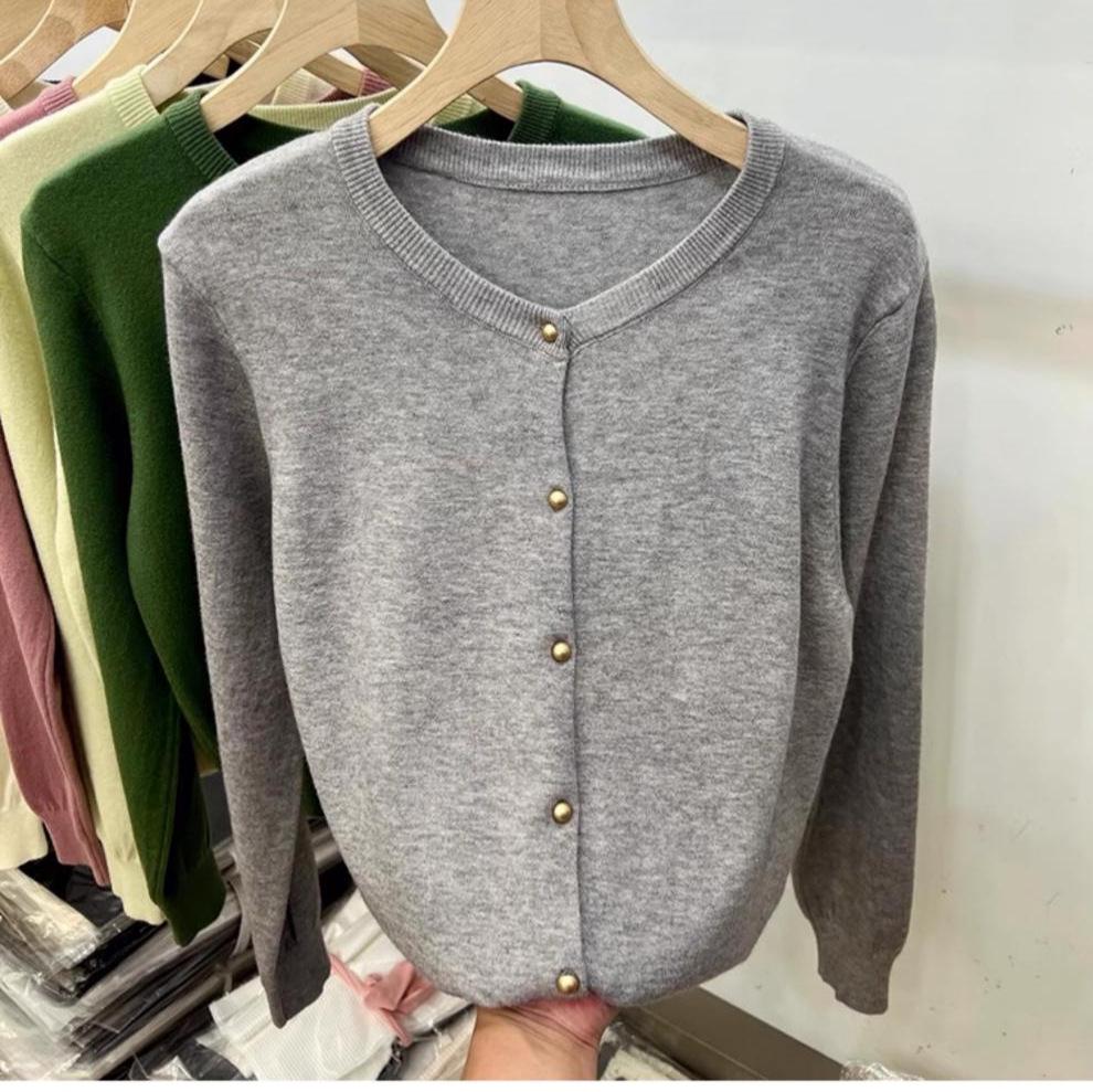 Korean Style Round Neck Knit Cardigan - Women's Trendy Long Sleeve Sweater for Spring/Autumn 2026