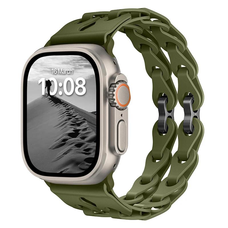 Pulseira de Silicone de Elo Duplo para Apple Watch Band Ultra 2 49mm 44mm 40mm 45mm 41mm 42mm Bracelete para Series 9 8 7 6 5 4 SE 3