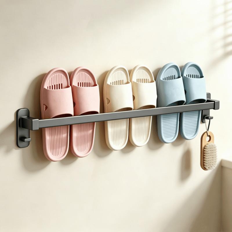 Punch-Free Wall-Mounted Bathroom Slipper & Towel Rack