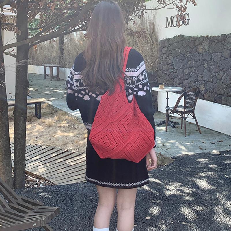 Eleagnt Beach Vacation Knitted Hollow Out Shoulde Bag Handbag Women's Fashion Bucket Soft Crochet Tote Bag KTB