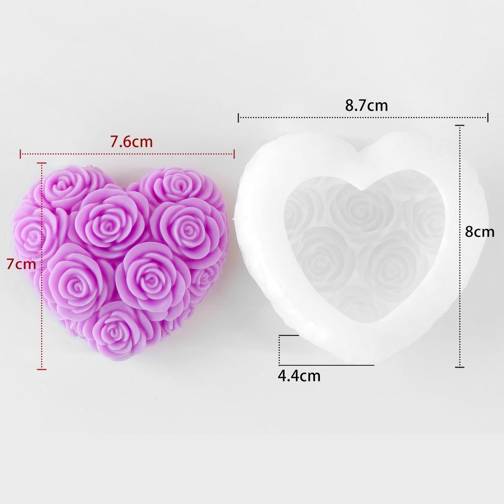 Heart-Shaped Rose Scented Candle Silicone Mold DIY Handmade Aromatherapy Chocolate Baking Mold