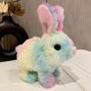 1Pcs Rainbow Bunny Walking Wiggle Ears Sound Stuffed Peluche Doll Cute Electric Rabbit Interactive Plush Toys Birthday Gifts