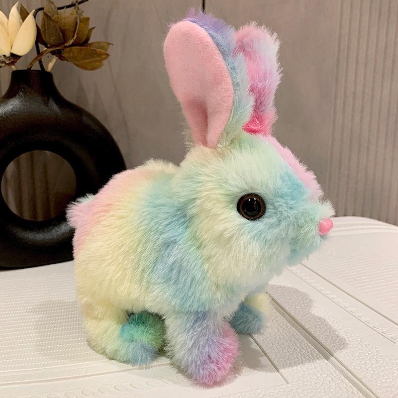1Pcs Rainbow Bunny Walking Wiggle Ears Sound Stuffed Peluche Doll Cute Electric Rabbit Interactive Plush Toys Birthday Gifts