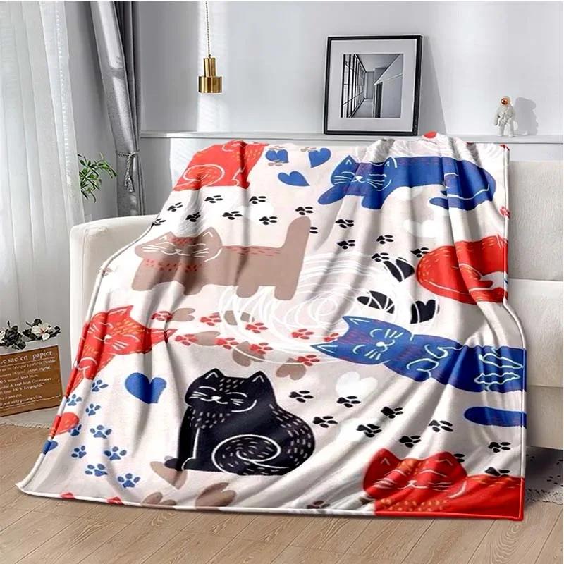 9 Cute Cat Cartoon Soft Flannel Fluffy Throw Camping Blanket for Children Sofa Throw Thin Blanket Fashion Gift