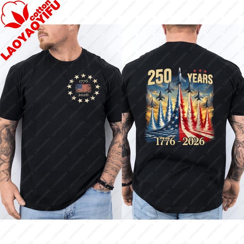 250 Years America Anniversary Clothing Fighter Jets 250th Birthday Front Back TShirt 20252026 Shirt Men Casual Cotton Tops