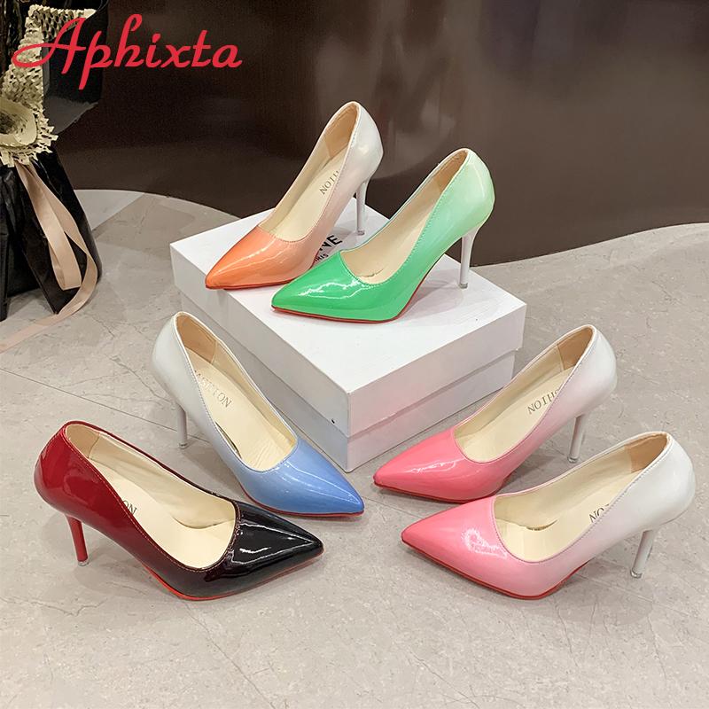 Fashion Aphixta 2024 High 10cm Stiletto Heels Pumps Women Shoes Gradient Two Shade Color Pointed Toe  Patent Leather Office Thin Heels