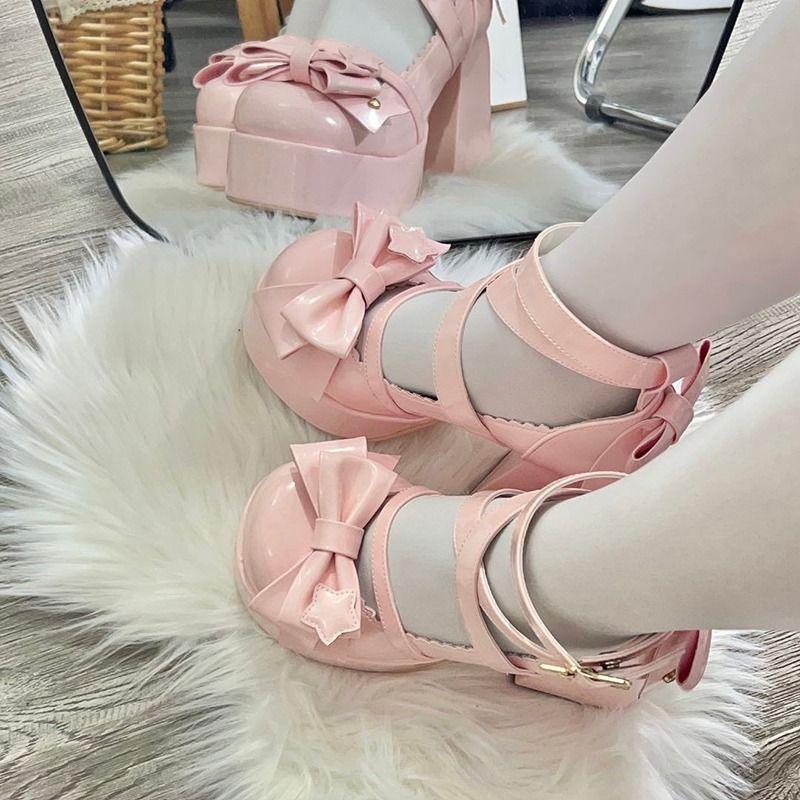 Lolita cipők női magassarkú cipők női vaskos szandálok nyári Mary Janes PU bőr cipők Retro masni party platform pumpák