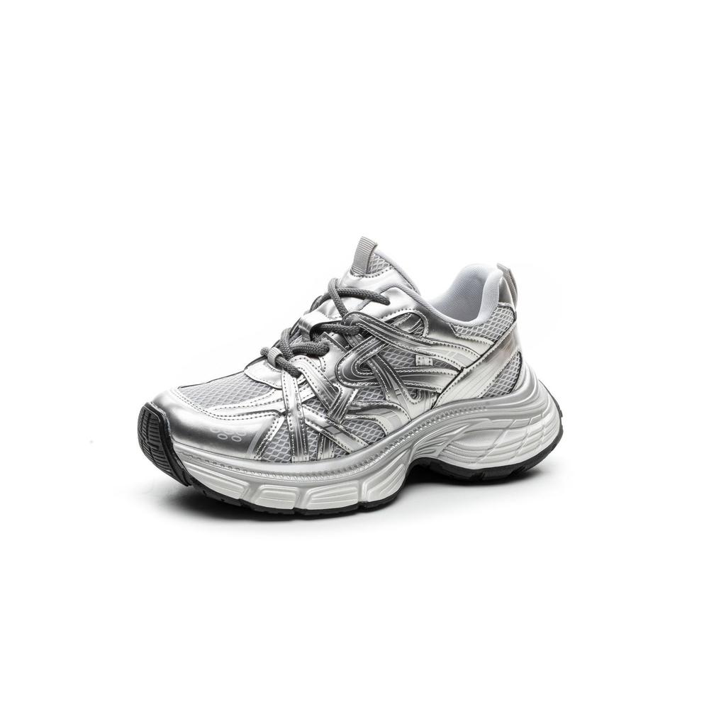 Trend tykksålede høydeøkende sølv pappa-sko for kvinner 2025 vår ny mote fritidssko høydeøkende sportssko for kvinner