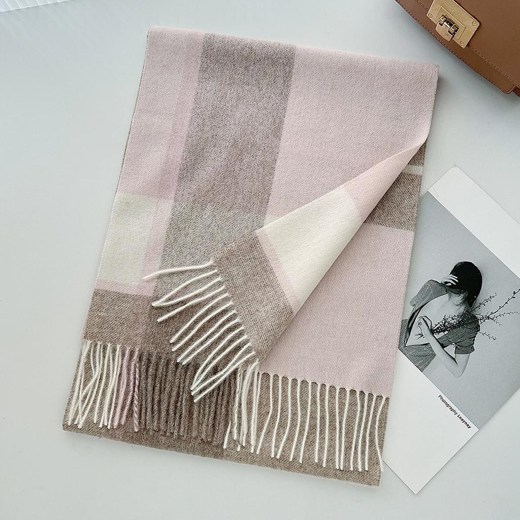 100% Pure Wool Scarf Female Winter Warm Cashmere Shawl Checkerboard Couple Accessory Outdoor Wrap Windproof Scarf