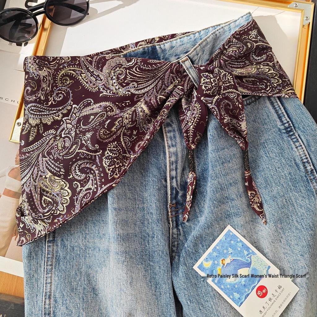 Retro Paisley Silk Scarf: Women's Spring/Summer Versatile Scarf & Waist Accessory