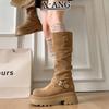 Cowhide Version Thick-soled Heightening Small Knight Boots But Knee Boots Children's High Boots Thick Heel Thin Cowboy Boots