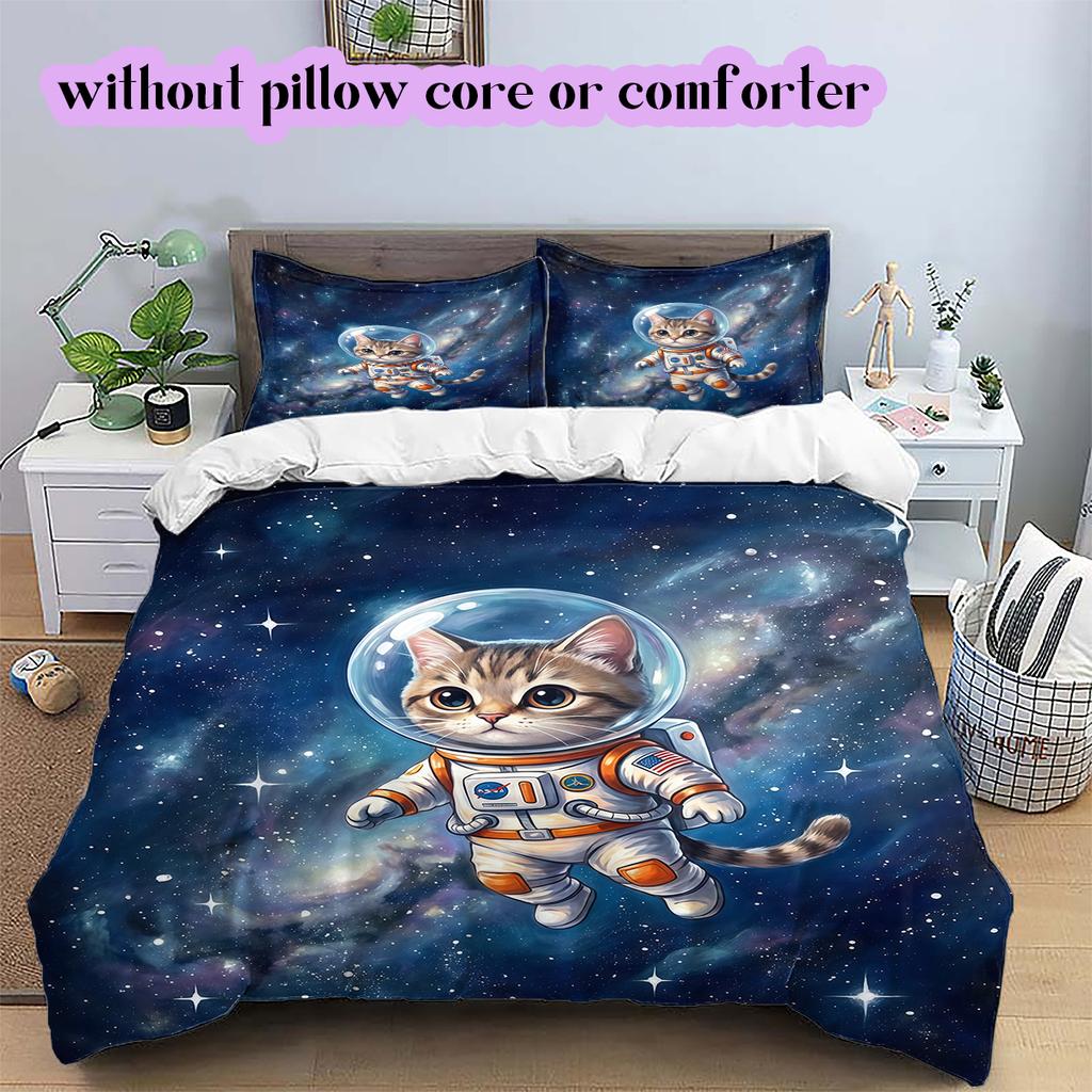 Space animals Pattern Bedding Quilt Set Quilt Cover Pillowcase Home Decoration Birthday Gift (1 * duvet cover + 2 * pillowcase, without core)