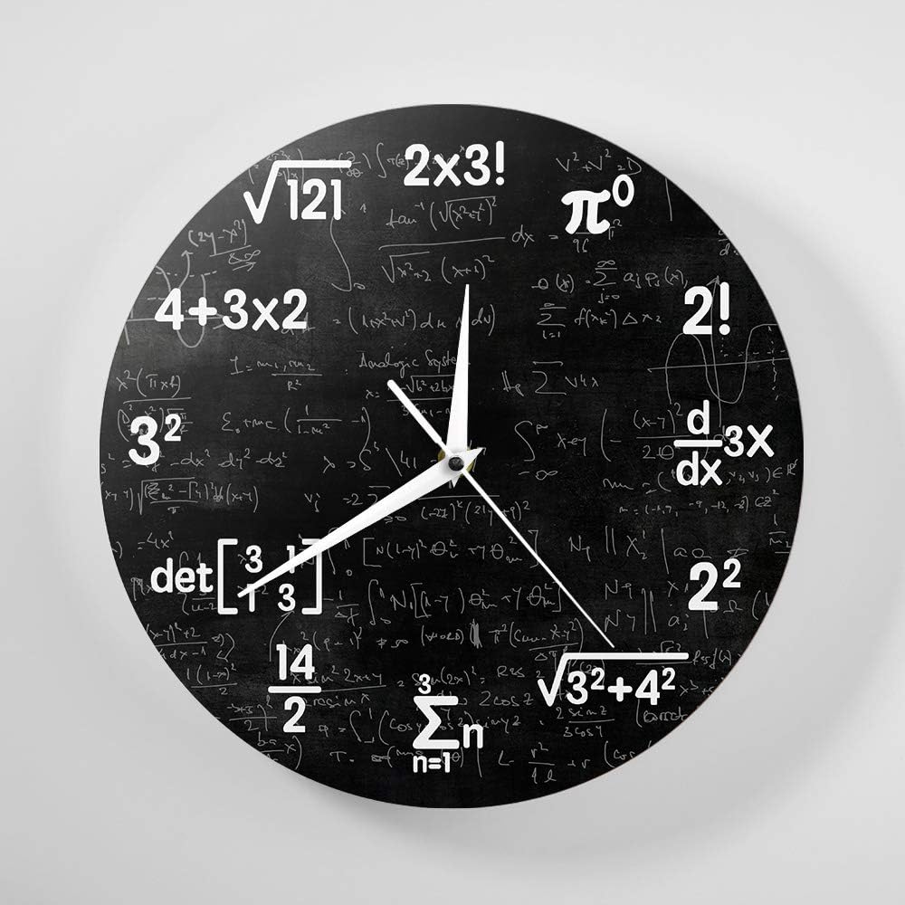 The Geeky Days Math Equations and Notations Mathematics Chalkboard Geek Battery Operated Wall Clock Silent Non-Ticking Quartz Clock Educational Gifts
