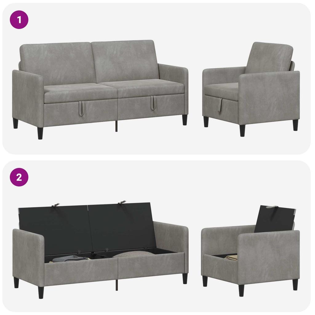 Sofa Set with Storage 2 pcs. Light Grey Polyester
