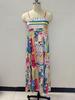 In Stock 2026: Graffiti Print Wide Hem Spaghetti Strap Dress for Women - Casual European & American Style