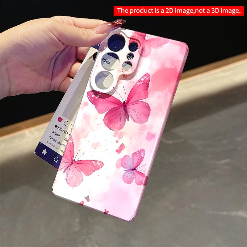 2DFlat Samsung Phone Case Pink Butterflies Watercolor Art Phone Case Applicable To Galaxy S22 S23 S24 S25ULTRA S26 A12 A13 A14 A15 A16