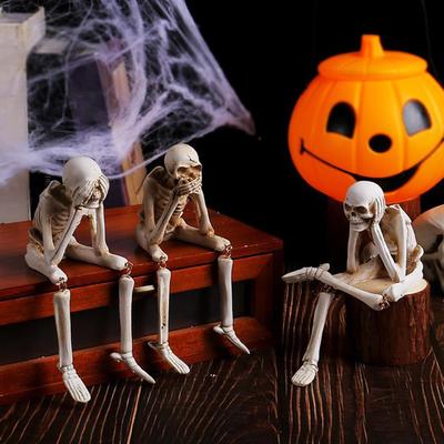 Halloween Skeleton Decorations 3 Pieces Halloween Figurine Prop Statue for Party Holiday Photo Backdrop Bedroom School Retail