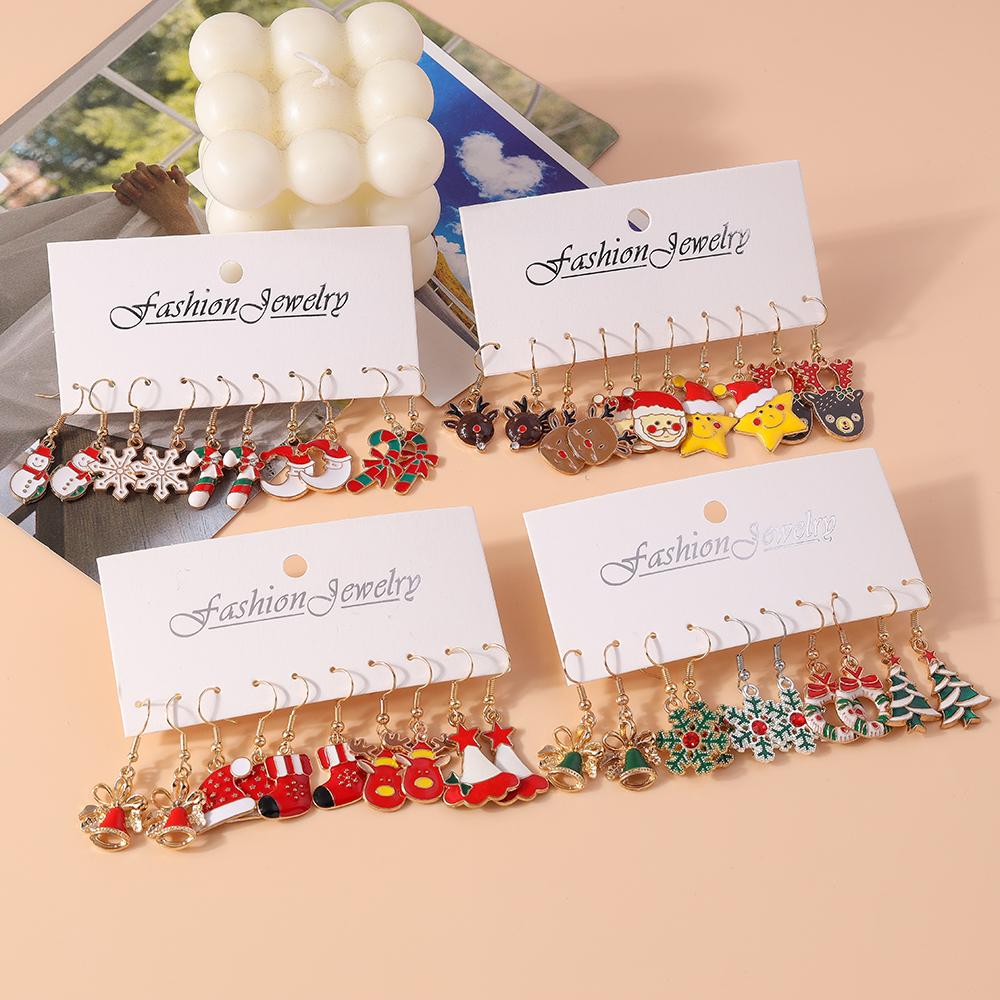 Cute Christmas Earrings Santa Claus Elk Snowman Snowflake Earrings for Women Girls X'mas New Year Jewelry Gifts