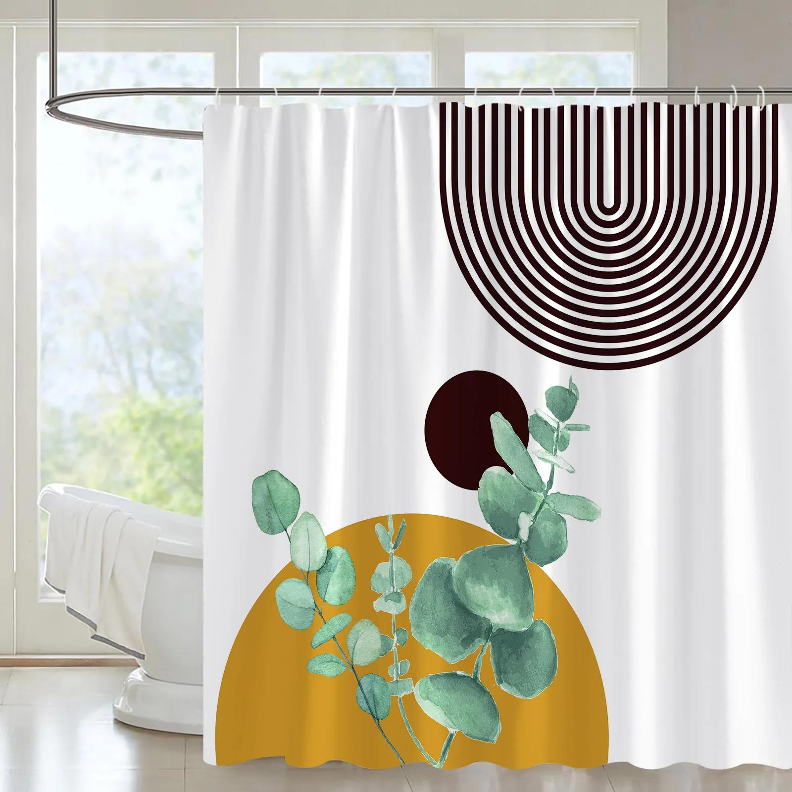 

unframed Abstract Mid Century Shower Curtain Arch Sun Moon Minimalist Geometric Curve Stripes Fabric Christmas Landscape Bth Cur 90x180cm-35x70in
