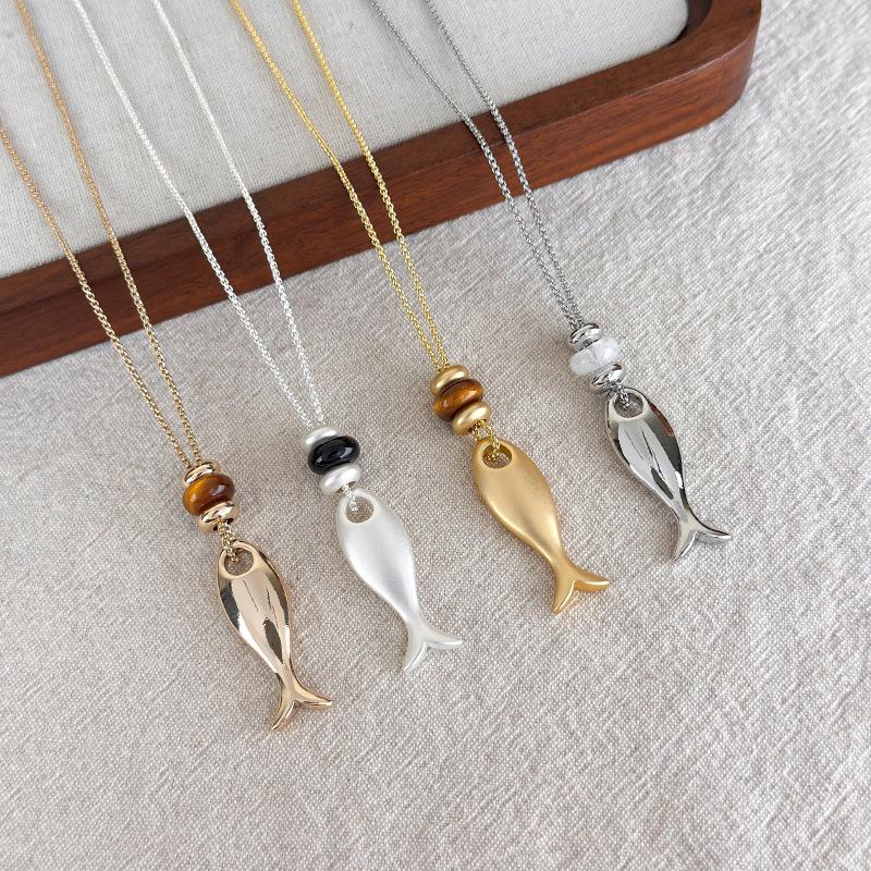 2026 Trendy Metal Fish Pendant Long Chain Leather Cord Necklace For Women Men Summer Fashion Personalized Charm Neck Jewelry