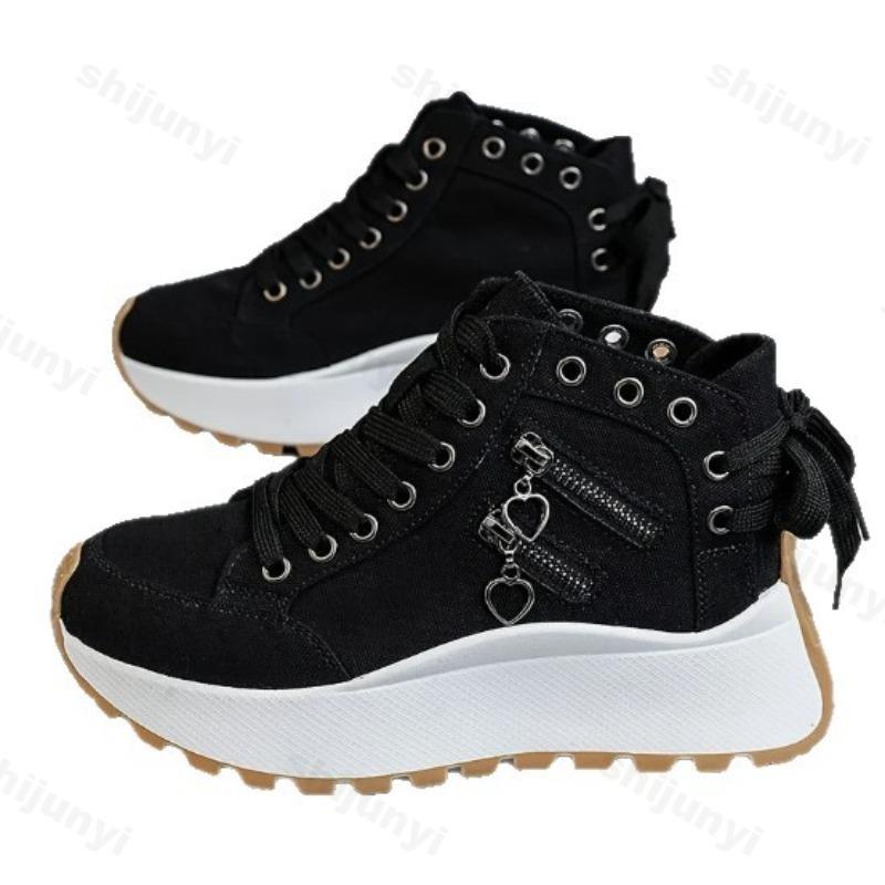 Fashion Women Boots Women Sneakers 2025 Autumn New Canvas High-top Breathable Sneakers Women Thick Bottom Heightening Casual Shoes