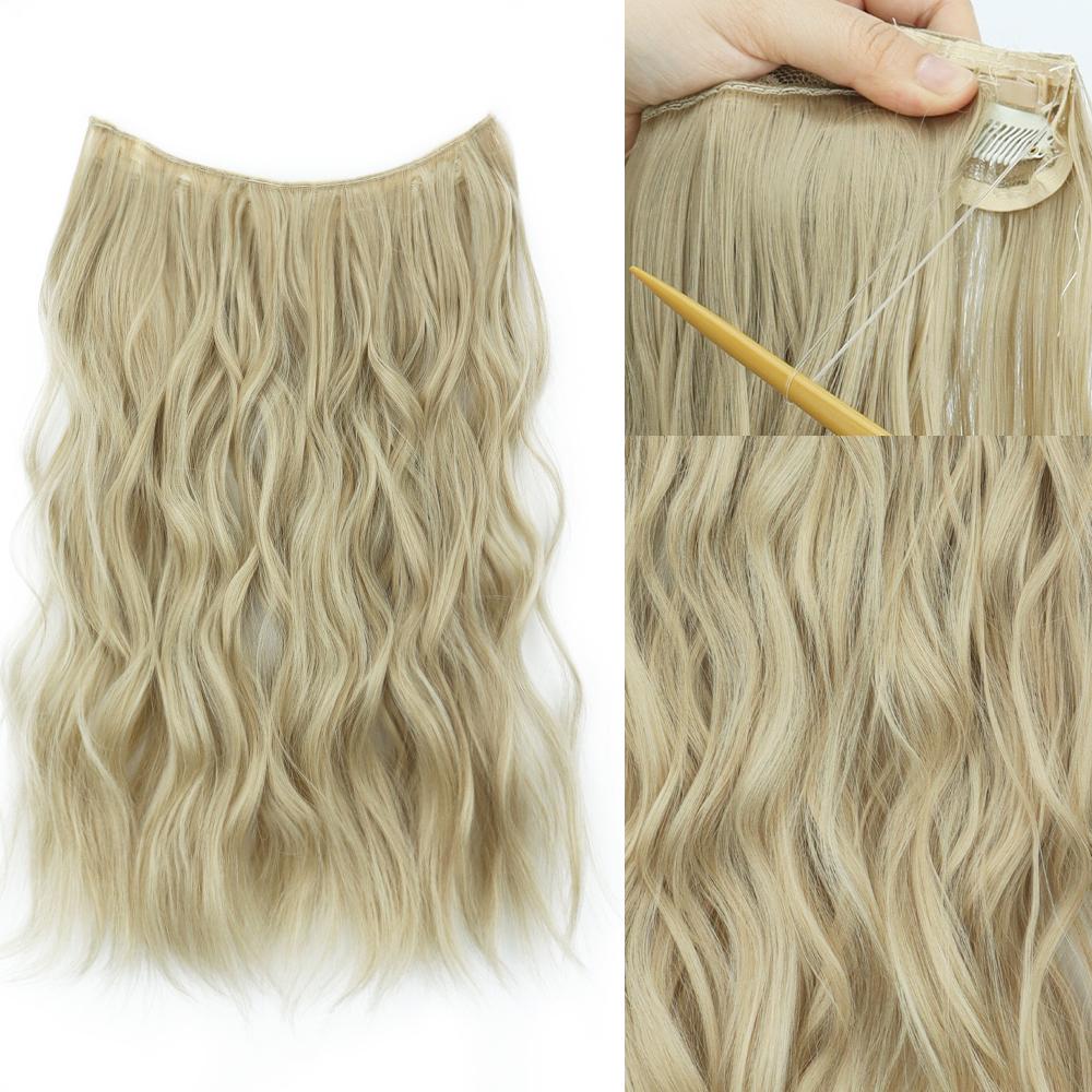 

MISS WIG Женская мода Светло-русые натуральные волнистые наращивание волос Синтетическое волокно Невидимый повседневный шиньон Длинные волнистые волосы 22 Inch