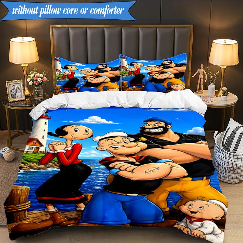 Set Biancheria da Letto con Popeye che Mostra la sua Forza, Include 1 Copripiumino e 2 Federe, Perfetto per Camera da Letto, Dormitorio, Regalo di Natale per Fan
