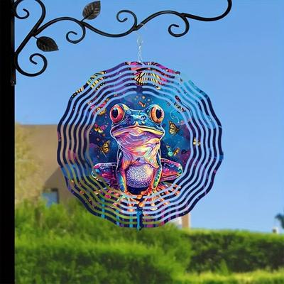 10 Inch Frog Neon Wind Spinner 2D Kinetic Metal Hanging Sculpture with 360 Rotating Hook for Outdoor Garden Yard Patio Decor Unique Gift