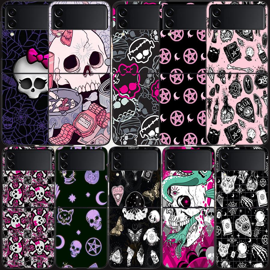 Witch Girl And Cat Case for Samsung Galaxy Z Flip 6 Flip 5 4 3 5G Black Cell Phone Cover Z Flip 5 Luxury PC Shell Coque