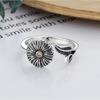 Adjustable Open Ring With Vintage Daisy Motif Copper Plated Unisex Boho Chic Statement Jewelry