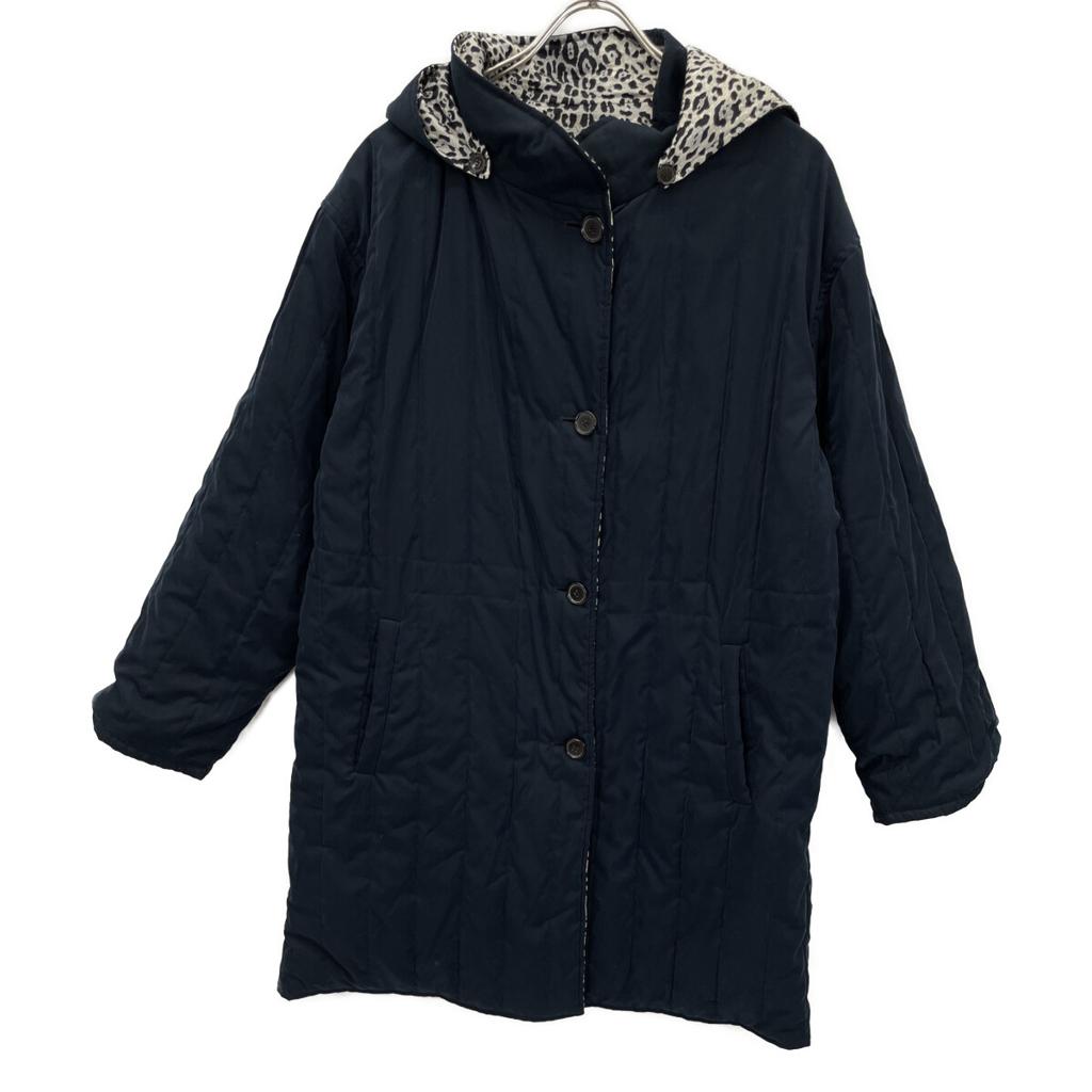 Herno 233113 Navy X White Leopard Print Hoodie, Reversible with Padded Lining Coat 42 Navy X off-whiteUsed