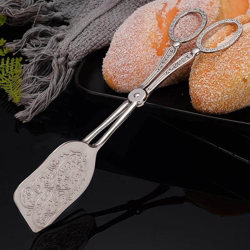 Food Tong Gold-plated Snack Cake Clip Salad Bread Pastry Clamp Baking Barbecue Tool Fruit Salad Cake Clip Kitchen Utensils New