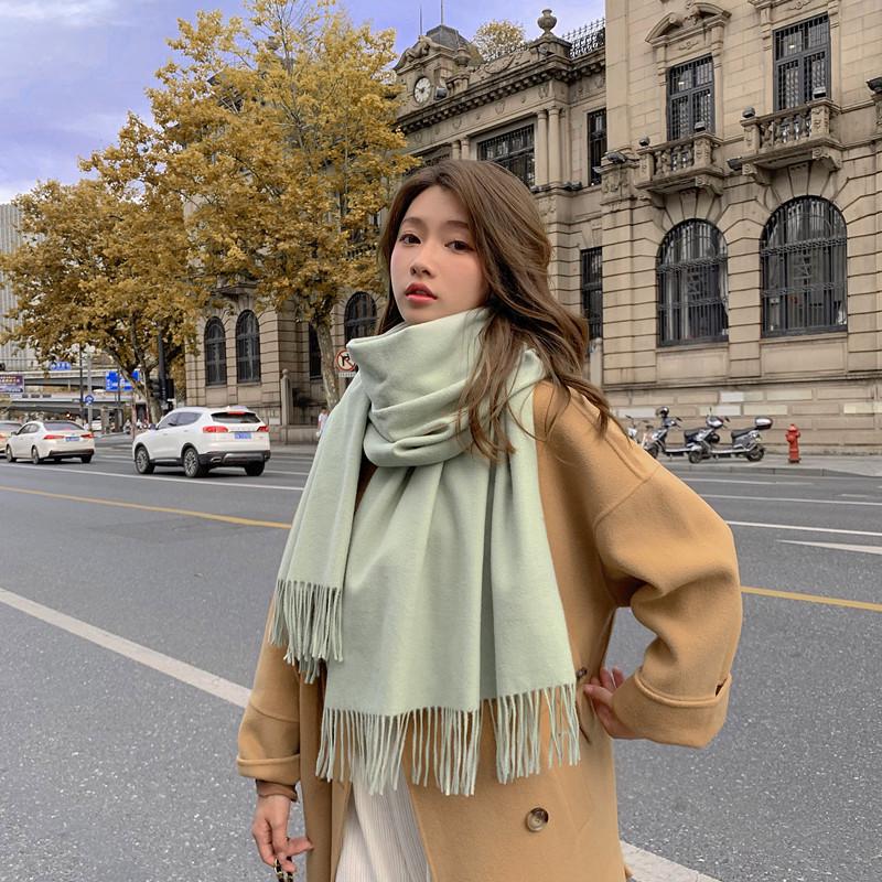 Cashmere Wool Scarf - Thick, Solid Color, Unisex, Versatile, Korean Style for Autumn/Winter.