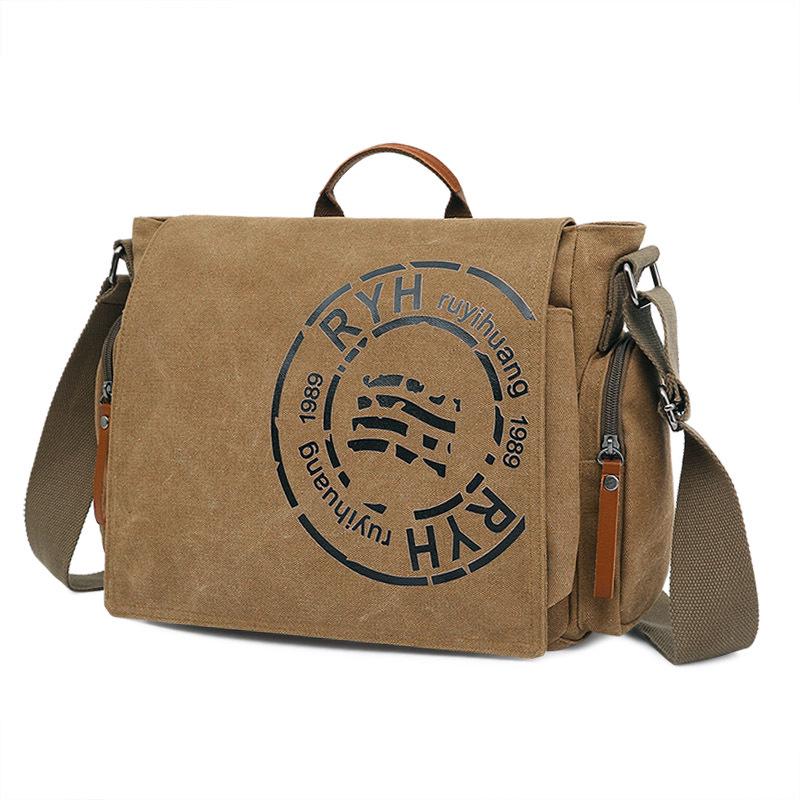 Men's Multi-Compartment Canvas Shoulder Bag - Fashionable Handbag, Crossbody, Briefcase, and Laptop Tote for Business and Casual Use.