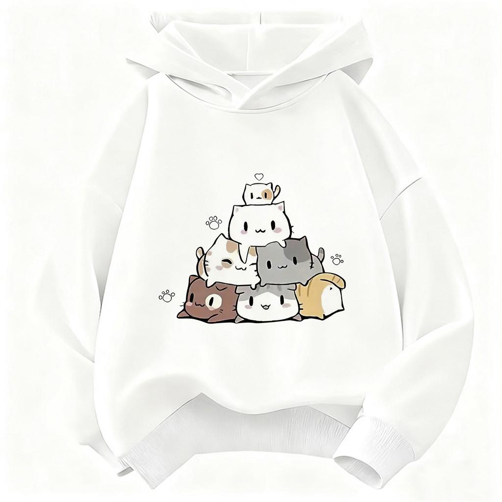 kawaii Meme Cat Children's Hoodie Sweatshirt Cute Harajuku Hoody for Boys Girls Autumn Winter Casual Hoodies