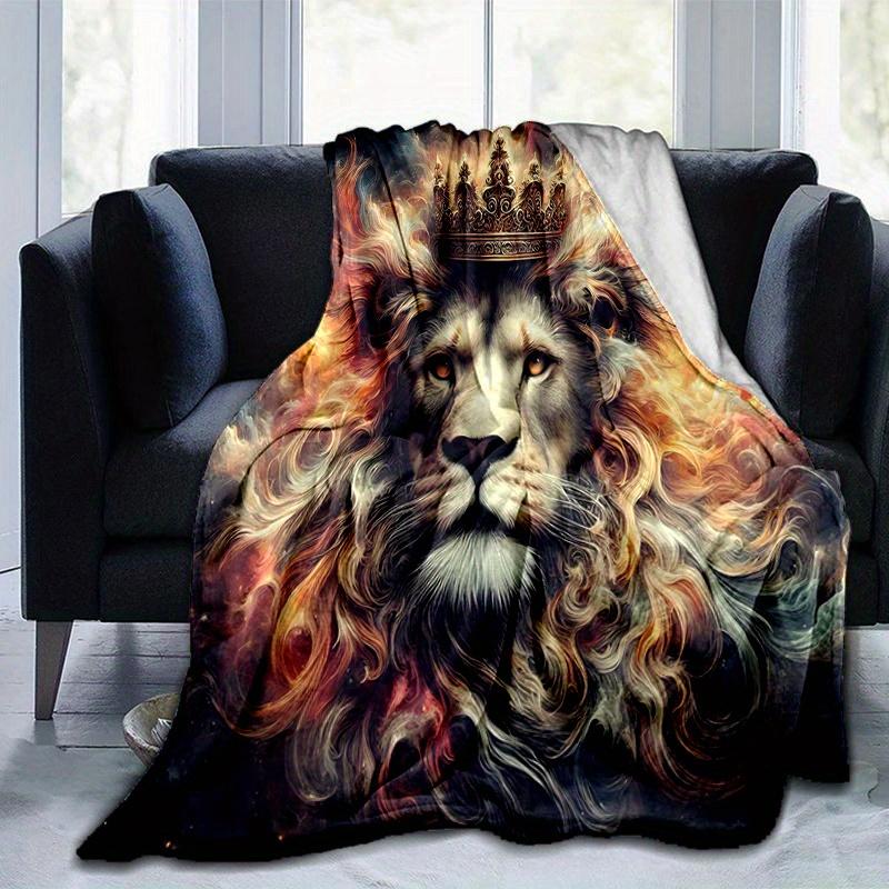1pc Lion's Crown Amidst Celestial Flames Blanket Seasonal Universal Home Decorative Throw, Living Room, Travel, Camping, Car Blankets