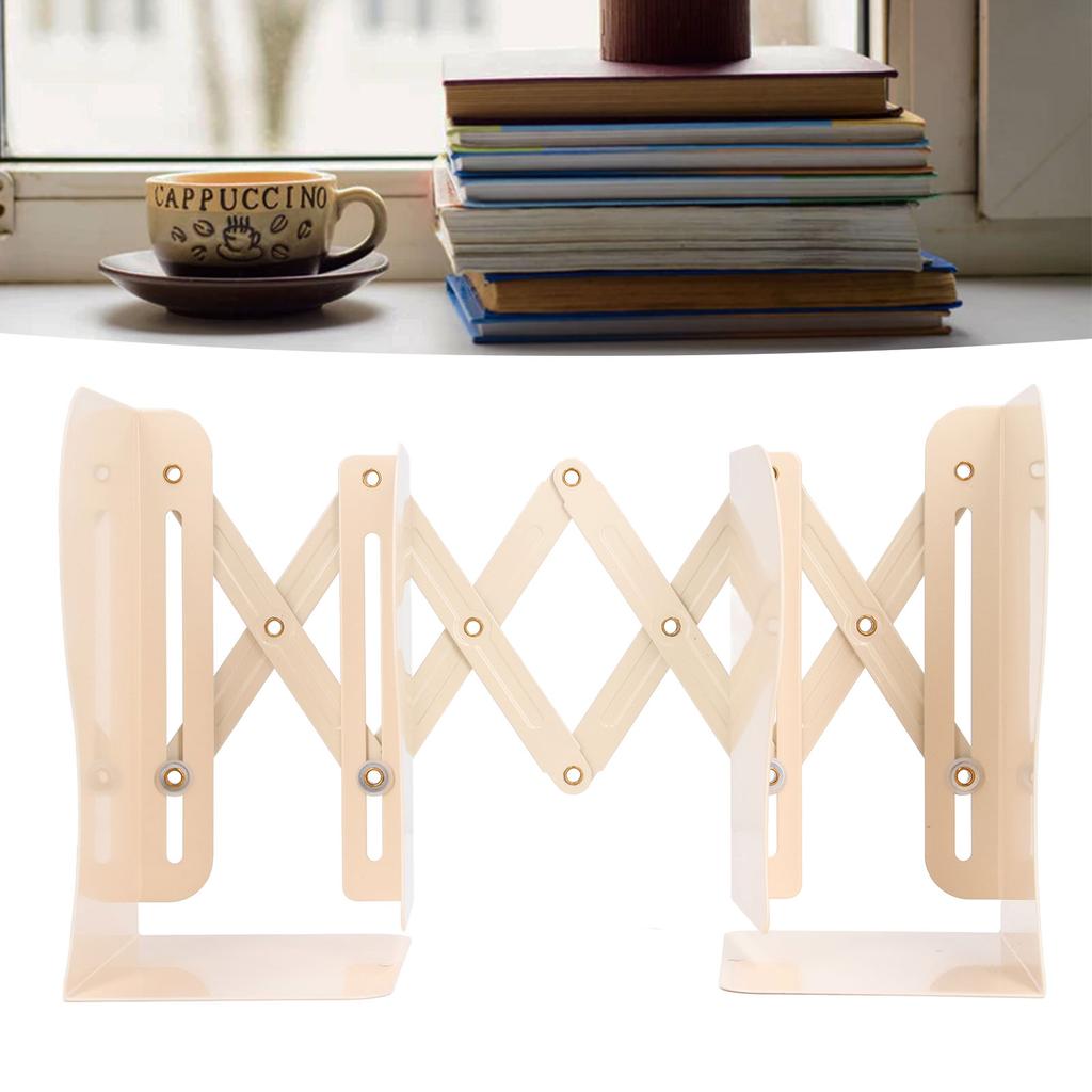 Metal Book Ends Orderly Storage Adjustment Metal Construction Simple Beige Retractable Bookend for H