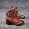 Women's shoes new mother velvet warm cotton shoes women's head layer cowhide printing thick heel soft sole short boots