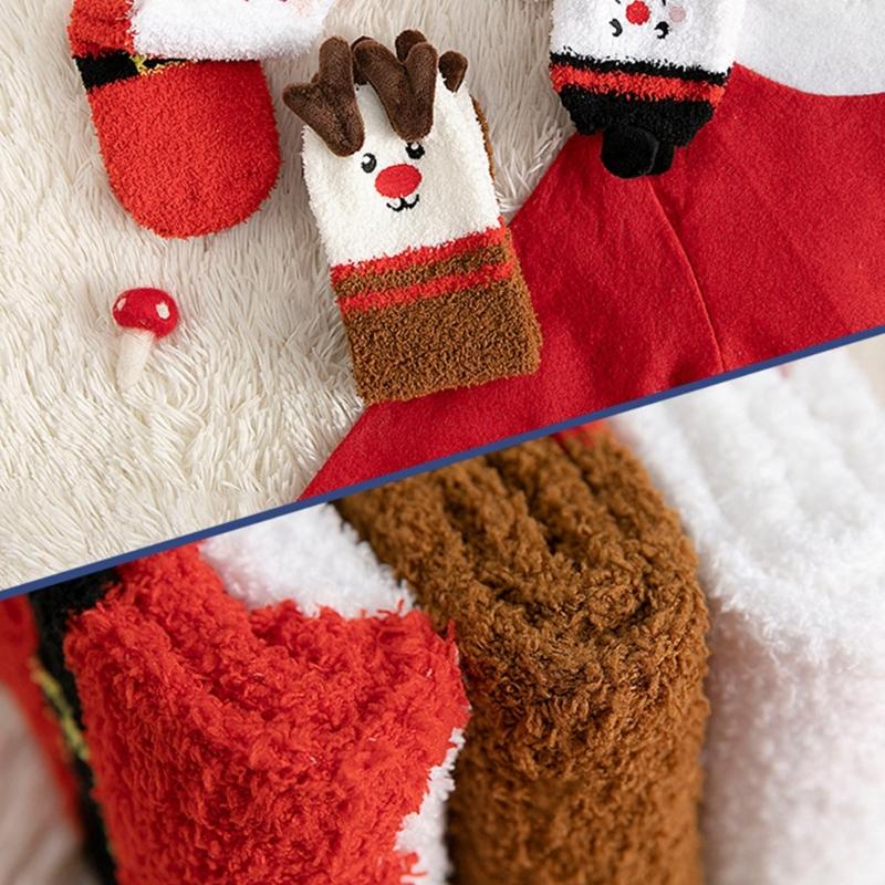 4 Pairs Thick Warm Coral Fleece Socks for Women Men Funny Christmas Pattern Seasonal Indoor Sleeping Slipper Socks