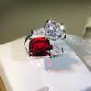 Srebrny pierścionek z cyrkonią o wysokiej rozdzielczości elegancki damski inkrustowany ognistoczerwonym rubinem pierścionek z otwarciem biżuteria na wesele prezent