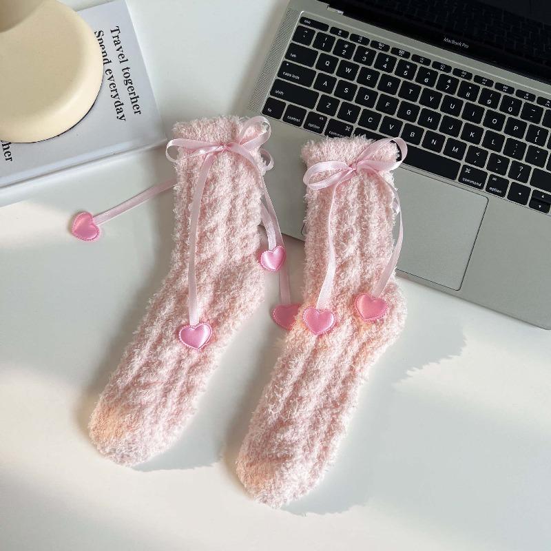 Coral fleece women's socks thickened warm love strap sleep socks autumn and winter home leisure cute medium tube socks