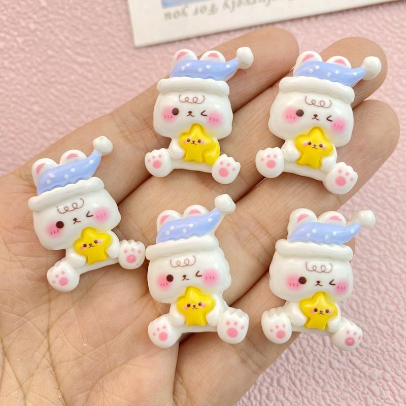 10Pcs New Cute Cartoon Rabbit Series Flat Back Ornament Jewelry Bows Accessories