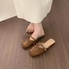 French flat-bottomed evening wind bag head half slippers women's outer wear summer one-pedal bow square head muller shoes sandals